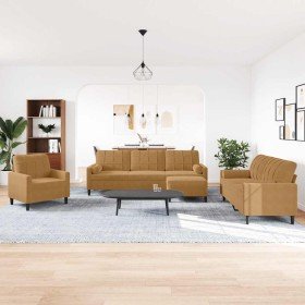 Juego de sofás con cojines 4 piezas terciopelo marrón en Sofás | Comprar online en Foru.es