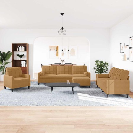 Juego de sofás con cojines 4 piezas terciopelo marrón en Sofás | Comprar online en Foru.es