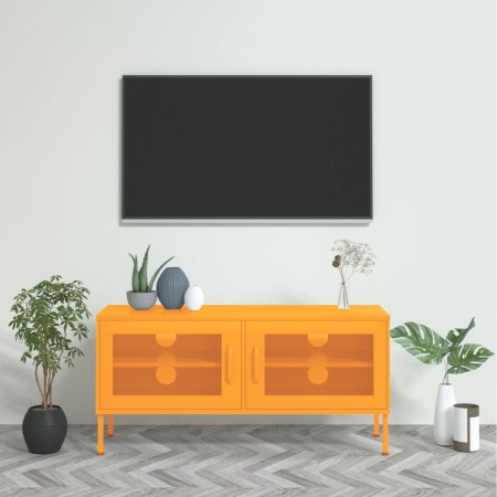 Mueble para TV de acero amarillo mostaza 105x35x50 cm de vidaXL, Muebles TV - Ref: Foro24-336236, Precio: 134,03 €, Descuento: %