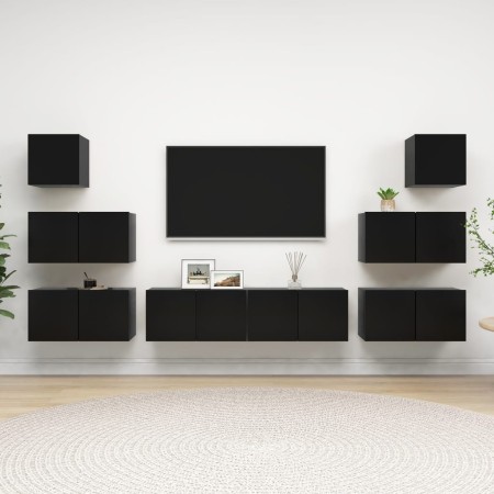 Juego de mueble para TV de 8 piezas aglomerado negro de vidaXL, Muebles TV - Ref: Foro24-3078819, Precio: 237,61 €, Descuento: %