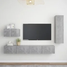 Set muebles de salón TV 4 pzas madera ingeniería gris hormigón de vidaXL, Muebles TV - Ref: Foro24-3079096, Precio: 176,28 €,...