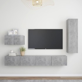 Set muebles de salón TV 4 pzas madera ingeniería gris hormigón de vidaXL, Muebles TV - Ref: Foro24-3079096, Precio: 177,51 €,...