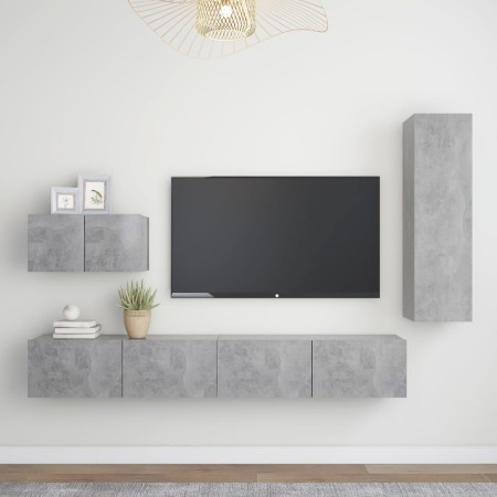 Set muebles de salón TV 4 pzas madera ingeniería gris hormigón de vidaXL, Muebles TV - Ref: Foro24-3079096, Precio: 177,51 €,...