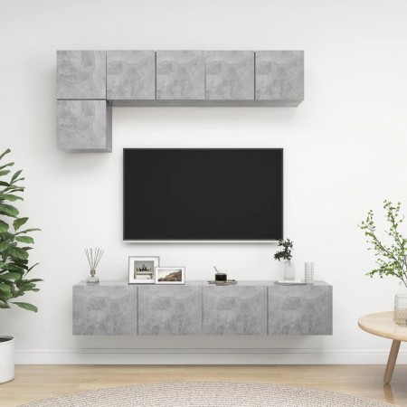 Set de muebles de salón 5 pzas madera ingeniería gris hormigón de vidaXL, Muebles TV - Ref: Foro24-3079113, Precio: 157,48 €,...