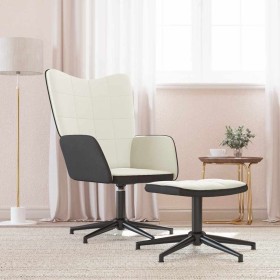 Silla de relax con taburete terciopelo y PVC crema en Sillones | Comprar online en Foru.es