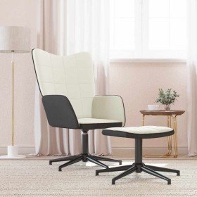 Silla de relax con taburete terciopelo y PVC crema en Sillones | Comprar online en Foru.es