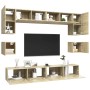 Muebles de pared de TV 8 pzas aglomerado color roble Sonoma de vidaXL, Muebles TV - Ref: Foro24-3079007, Precio: 265,05 €, De...