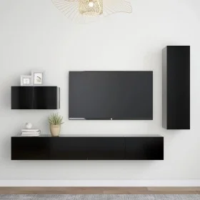 Juego de mueble para TV de 4 piezas aglomerado negro de vidaXL, Muebles TV - Ref: Foro24-3078781, Precio: 213,92 €, Descuento: %