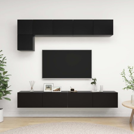Set de muebles de salón TV 5 pzas madera de ingeniería negro de vidaXL, Muebles TV - Ref: Foro24-3078799, Precio: 245,05 €, D...