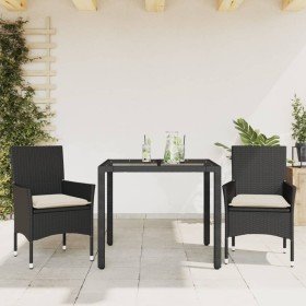 Set comedor jardín 3 pzas cojines ratán sintético vidrio negro en Conjuntos de jardín | Comprar online en Foru.es