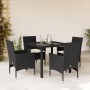 Set comedor jardín 5 pzas cojines ratán sintético vidrio negro en Conjuntos de jardín | Comprar online en Foru.es