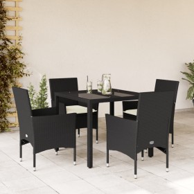 Set comedor jardín 5 pzas cojines ratán sintético vidrio negro en Conjuntos de jardín | Comprar online en Foru.es