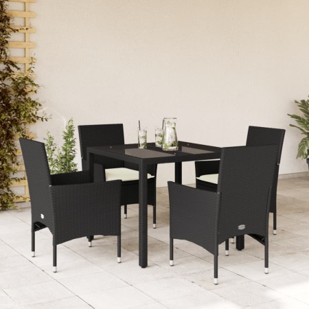 Set comedor jardín 5 pzas cojines ratán sintético vidrio negro en Conjuntos de jardín | Comprar online en Foru.es