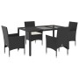 Set comedor jardín 5 pzas cojines ratán sintético vidrio negro en Conjuntos de jardín | Comprar online en Foru.es