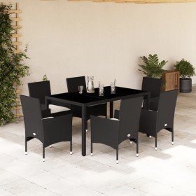 Set comedor jardín 7 pzas cojines ratán sintético vidrio negro en Conjuntos de jardín | Comprar online en Foru.es