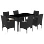 Set comedor jardín 7 pzas cojines ratán sintético vidrio negro en Conjuntos de jardín | Comprar online en Foru.es