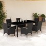 Set comedor jardín 7 pzas cojines ratán sintético vidrio negro en Conjuntos de jardín | Comprar online en Foru.es