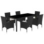 Set comedor jardín 7 pzas cojines ratán sintético vidrio negro en Conjuntos de jardín | Comprar online en Foru.es