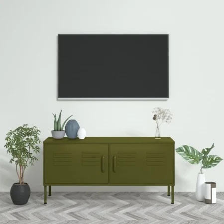 Mueble para TV de acero verde oliva 105x35x50 cm de vidaXL, Muebles TV - Ref: Foro24-336225, Precio: 148,33 €, Descuento: %