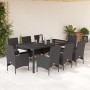 Set comedor jardín 9 pzas cojines ratán sintético vidrio negro en Conjuntos de jardín | Comprar online en Foru.es
