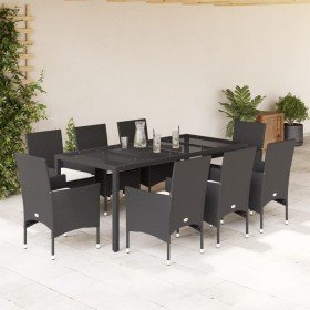 Set comedor jardín 9 pzas cojines ratán sintético vidrio negro en Conjuntos de jardín | Comprar online en Foru.es