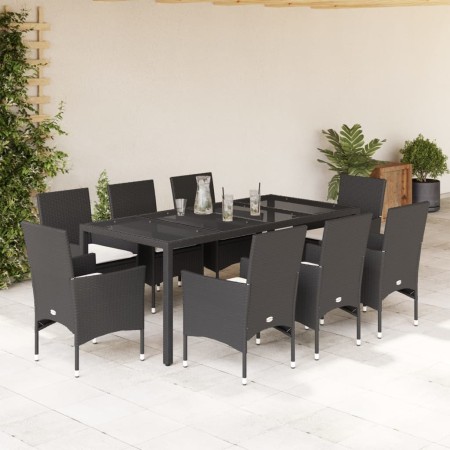 Set comedor jardín 9 pzas cojines ratán sintético vidrio negro en Conjuntos de jardín | Comprar online en Foru.es