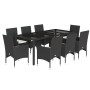 Set comedor jardín 9 pzas cojines ratán sintético vidrio negro en Conjuntos de jardín | Comprar online en Foru.es