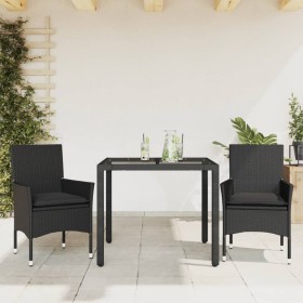Set comedor jardín 3 pzas cojines ratán sintético vidrio negro en Conjuntos de jardín | Comprar online en Foru.es