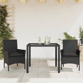 Set comedor jardín 3 pzas cojines ratán sintético vidrio negro en Conjuntos de jardín | Comprar online en Foru.es