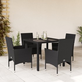 Set comedor jardín 5 pzas cojines ratán sintético vidrio negro en Conjuntos de jardín | Comprar online en Foru.es