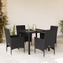 Set comedor jardín 5 pzas cojines ratán sintético vidrio negro en Conjuntos de jardín | Comprar online en Foru.es