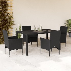 Set comedor jardín 5 pzas cojines ratán sintético vidrio negro en Conjuntos de jardín | Comprar online en Foru.es