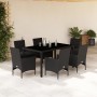 Set comedor jardín 7 pzas cojines ratán sintético vidrio negro en Conjuntos de jardín | Comprar online en Foru.es