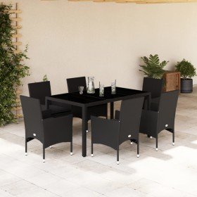 Set comedor jardín 7 pzas cojines ratán sintético vidrio negro en Conjuntos de jardín | Comprar online en Foru.es