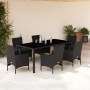 Set comedor jardín 7 pzas cojines ratán sintético vidrio negro en Conjuntos de jardín | Comprar online en Foru.es
