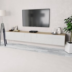 Mueble de TV 2 piezas madera ingeniería blanco brillo y roble en Muebles TV | Comprar online en Foru.es