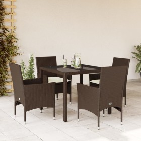 Set comedor jardín 5 pzas cojines ratán sintético vidrio marrón en Conjuntos de jardín | Comprar online en Foru.es
