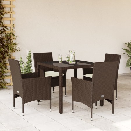 Set comedor jardín 5 pzas cojines ratán sintético vidrio marrón en Conjuntos de jardín | Comprar online en Foru.es