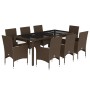 Set comedor jardín 9 pzas cojines ratán sintético vidrio marrón en Conjuntos de jardín | Comprar online en Foru.es
