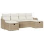 Conjunto de Sofá de Jardín de 6 Piezas con Cojines Beige Poliratán, Sofá de Jardín de 2 Plazas con Cojines Beige Poliratán de...