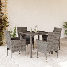 Set comedor jardín 5 pzas y cojines ratán sintético vidrio gris en Conjuntos de jardín | Comprar online en Foru.es
