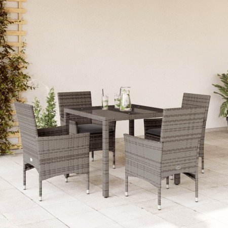 Set comedor jardín 5 pzas y cojines ratán sintético vidrio gris en Conjuntos de jardín | Comprar online en Foru.es