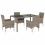 Set comedor jardín 5 pzas y cojines ratán sintético vidrio gris en Conjuntos de jardín | Comprar online en Foru.es