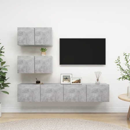 Set muebles de salón TV 7 pzas madera ingeniería gris hormigón de vidaXL, Muebles TV - Ref: Foro24-3079130, Precio: 134,73 €,...