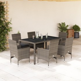 Set comedor jardín 7 pzas y cojines ratán sintético vidrio gris en Conjuntos de jardín | Comprar online en Foru.es