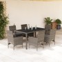 Set comedor jardín 7 pzas y cojines ratán sintético vidrio gris en Conjuntos de jardín | Comprar online en Foru.es
