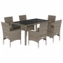 Set comedor jardín 7 pzas y cojines ratán sintético vidrio gris en Conjuntos de jardín | Comprar online en Foru.es
