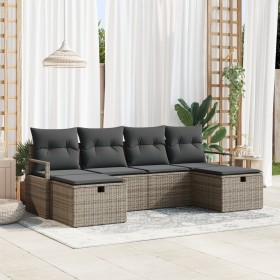 Set de Sofá de Jardín de 6 Piezas con Cojines Gris Poliratán, Sofá de Jardín de 2 Plazas con Cojines Gris Poliratán de , Sofá...