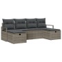 Set de Sofá de Jardín de 6 Piezas con Cojines Gris Poliratán, Sofá de Jardín de 2 Plazas con Cojines Gris Poliratán de , Sofá...