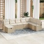 Set de sofá de jardín de 8 piezas con cojines de poliratán beige, Sofá de jardín de 2 plazas con cojines de poliratán beige d...